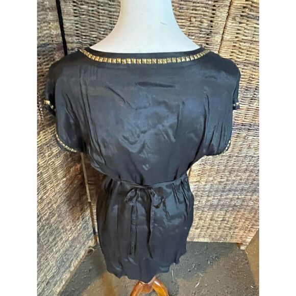 Limited Collection Black Ribbed Design With Gold/Medal Embellishment 100% Viscos - Picture 6 of 14